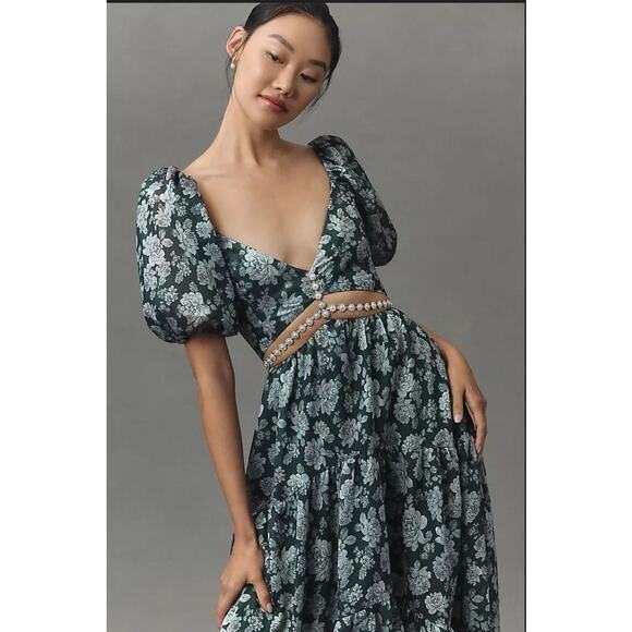 V. Chapman Emma V-Neck A-Line Brocade Cutout Maxi Dress Size 2 NWT - Picture 1 of 15